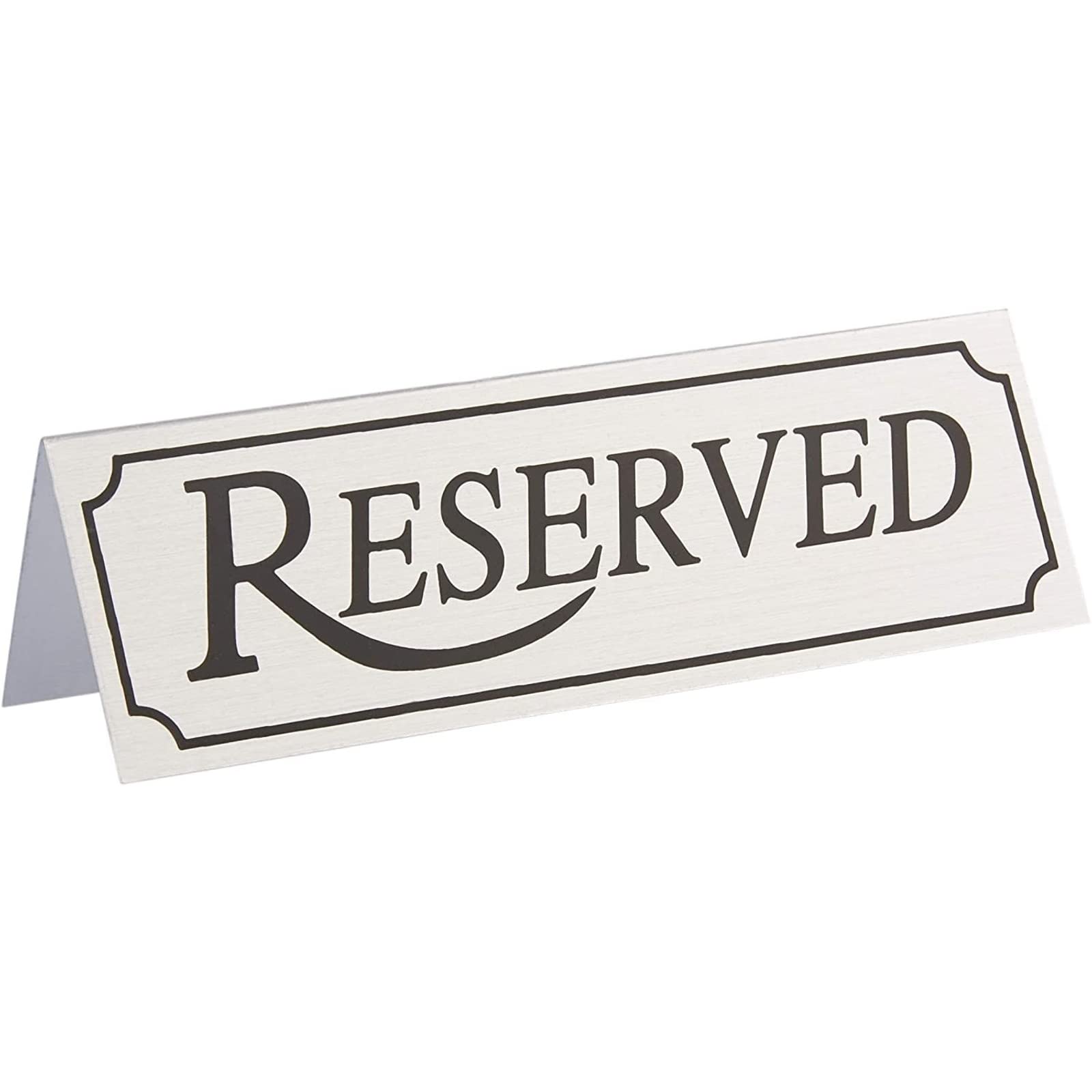 12-Pack Small Metal Reserved Table Signs for Restaurants  Dinner Parties  Bridal Showers  and Wedding Banquets  Anniversaries  Etched Silver Design (4.7x1.5 in)